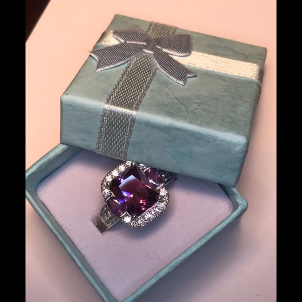 CZ Silver Plated Purple Amethyst Emerald Cut 7